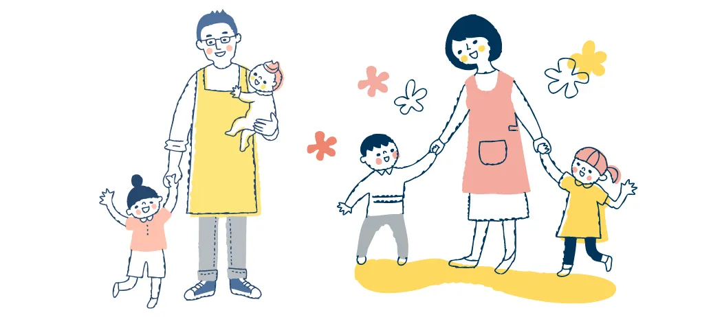 イラスト: シッターと子どもの触れ合う姿